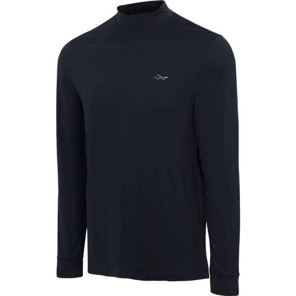 Signature Shark Long Sleeve Mock Neck Golf T-Shirt - True Black