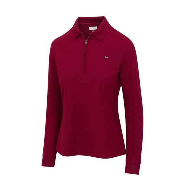 Women's Long Sleeve Classic Pique Polo T-Shirt Cabernet