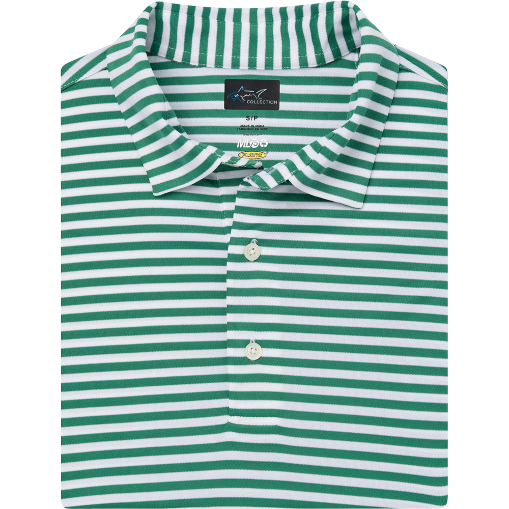 ML75 Recycled Microlux Yarn-Dye Stripe Golf Polo - Birdie Green/White