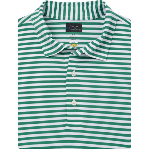 ML75 Recycled Microlux Yarn-Dye Stripe Golf Polo - Birdie Green/White