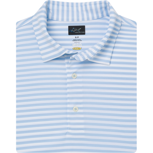 ML75 Recycled Microlux Yarn-Dye Stripe Golf Polo - Blue Heather