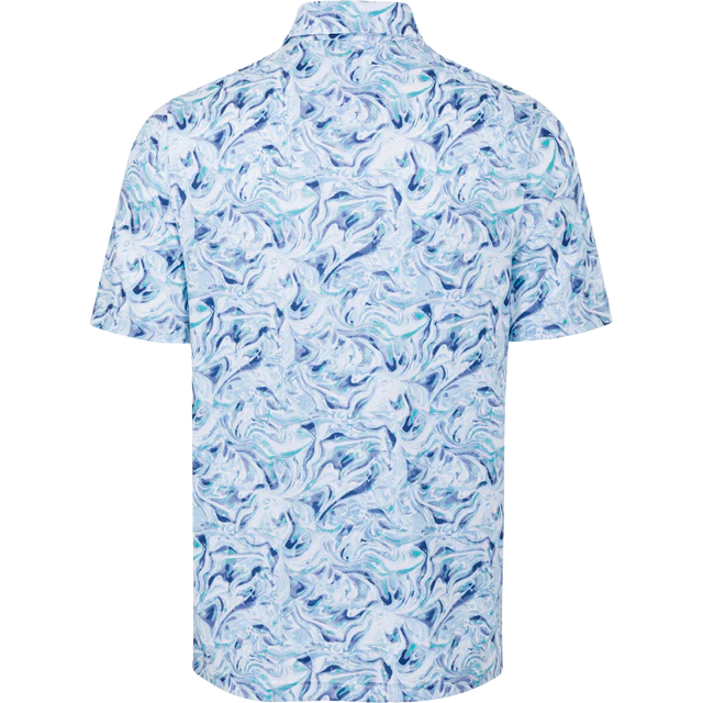 Men's Wave Printed White Golf Polo