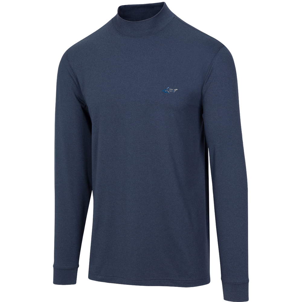 Signature Shark Long Sleeve Mock Neck Golf T-Shirt - Navy