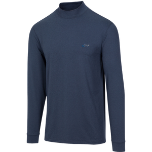 Signature Shark Long Sleeve Mock Neck Golf T-Shirt - Navy