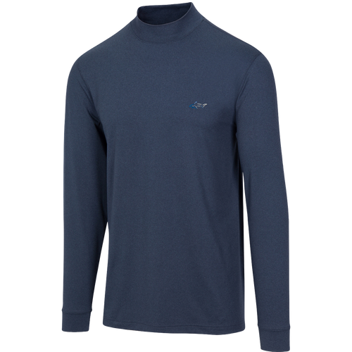 Signature Shark Long Sleeve Mock Neck Golf T-Shirt - Navy