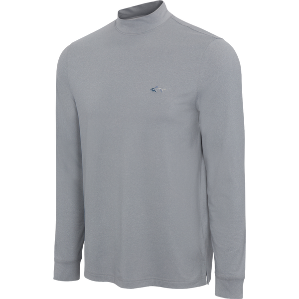 Signature Shark Long Sleeve Mock Neck Golf T-Shirt - Sterling