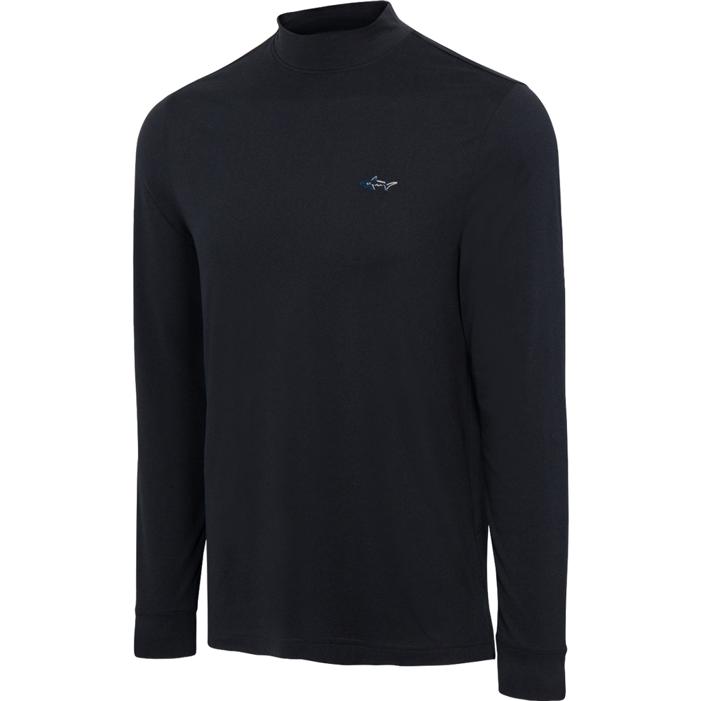 Signature Shark Long Sleeve Mock Neck Golf T-Shirt - True Black