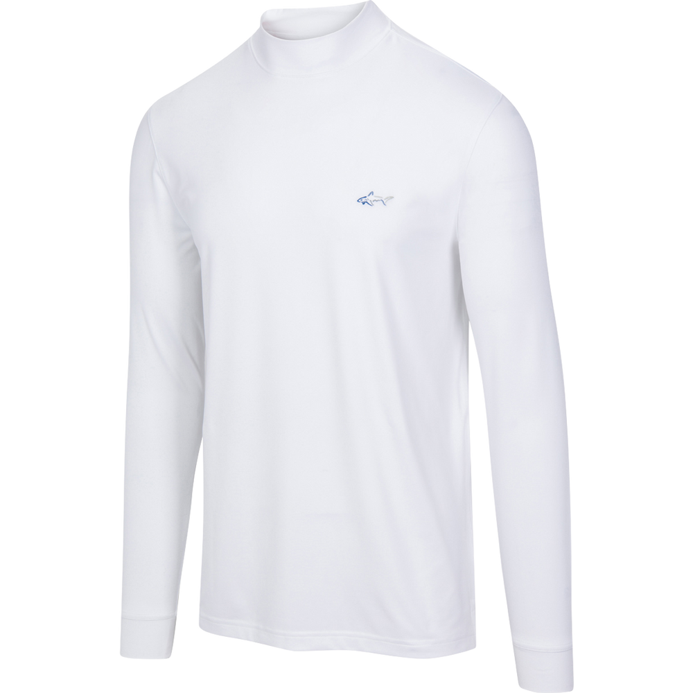 Signature Shark Long Sleeve Mock Neck Golf T-Shirt - White