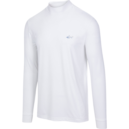 Signature Shark Long Sleeve Mock Neck Golf T-Shirt - White