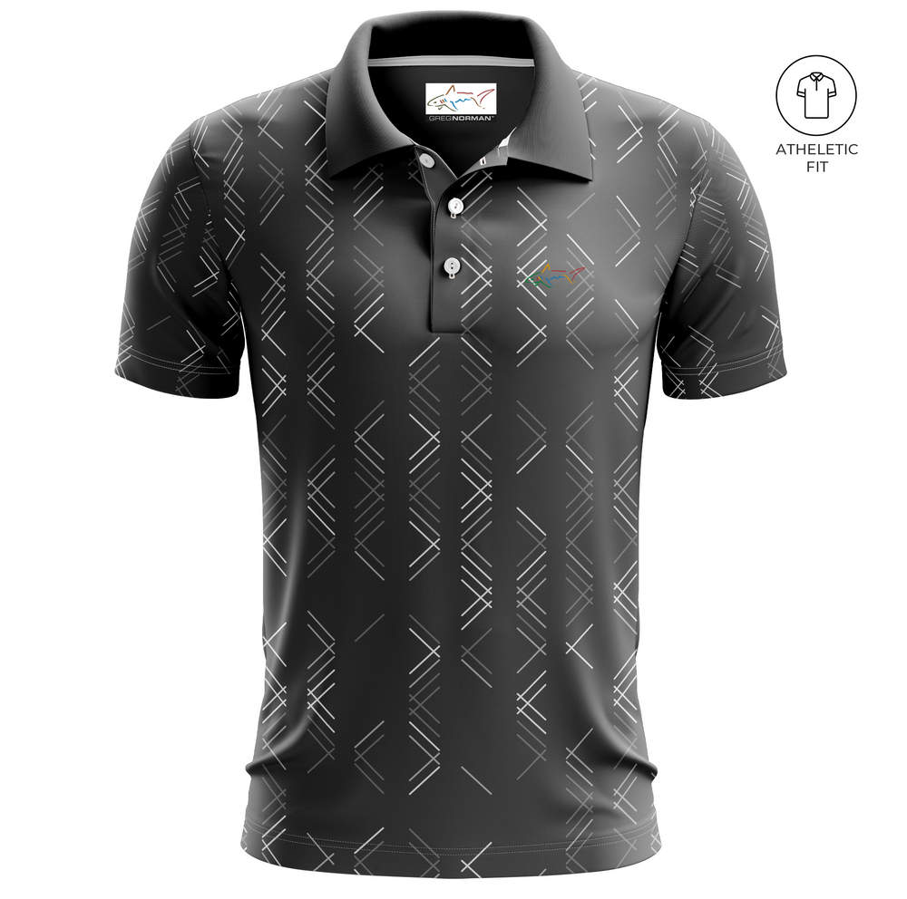 Men's Graphical Trail Golf Athletic Fit Golf Polo - Black