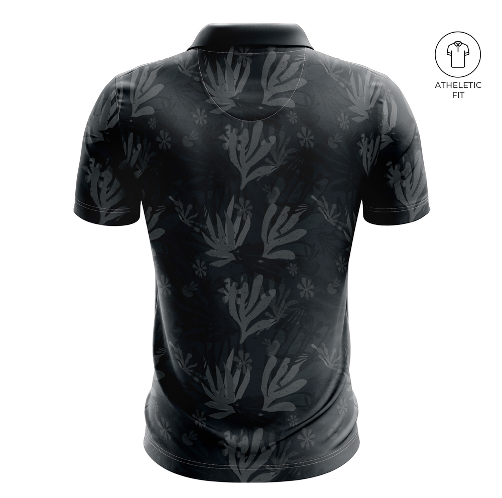 Men's Night Fern Golf Athletic Fit Golf Polo - Black