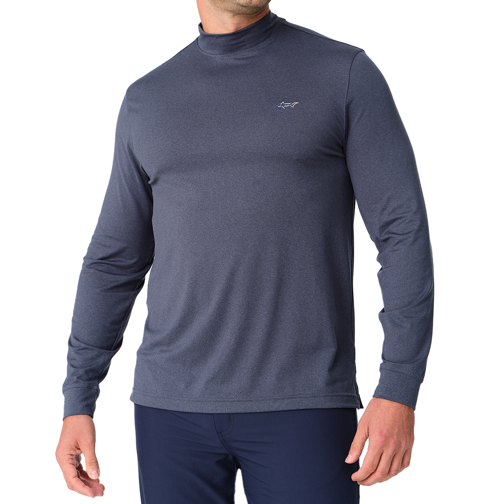 Signature Shark Long Sleeve Mock Neck Golf T-Shirt - Navy