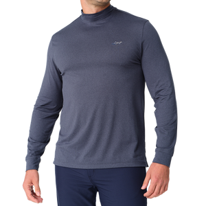 Signature Shark Long Sleeve Mock Neck Golf T-Shirt - Navy