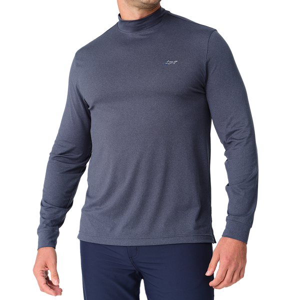 Signature Shark Long Sleeve Mock Neck Golf T-Shirt - Navy
