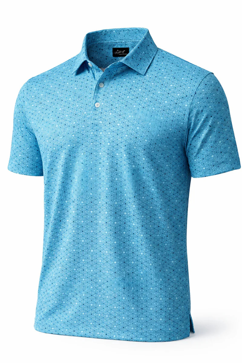 ML75 Turquoise Blue Geometric Polo