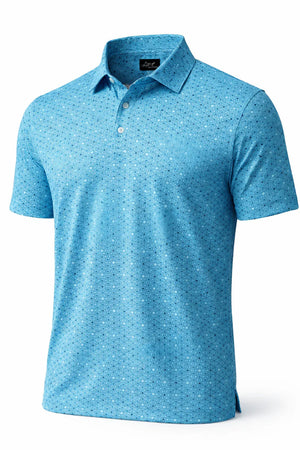 ML75 Turquoise Blue Geometric Polo