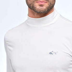 Signature Shark Long Sleeve Mock Neck Golf T-Shirt - White
