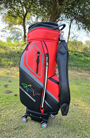 Golf Premium Waterproof Fabric Golf Bag With Wheels with Hardcase on Top - Red