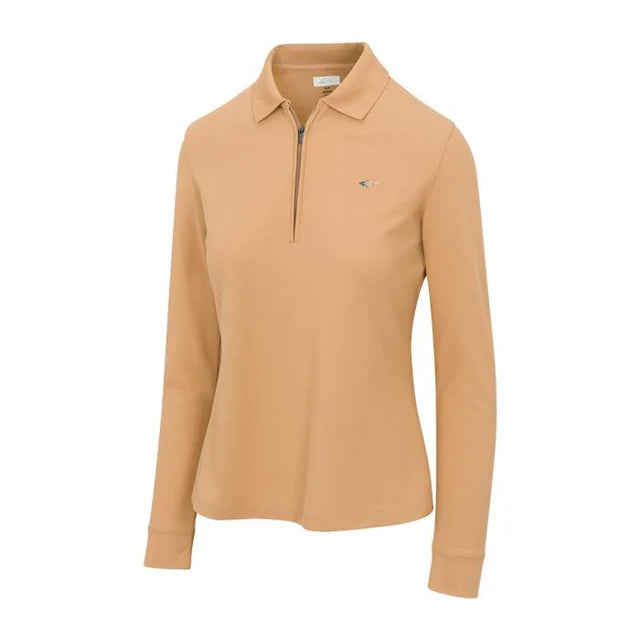 Women's Long Sleeve Classic Pique Polo T-Shirt - Iced Coffee