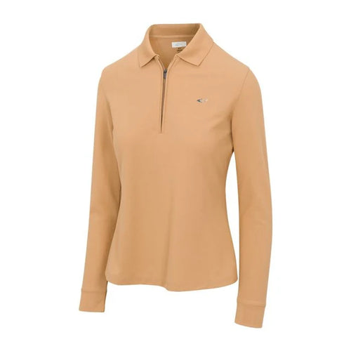 Women's Long Sleeve Classic Pique Polo T-Shirt - Iced Coffee