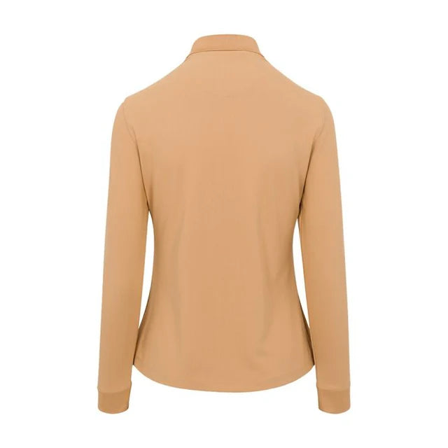 Women's Long Sleeve Classic Pique Polo T-Shirt - Iced Coffee