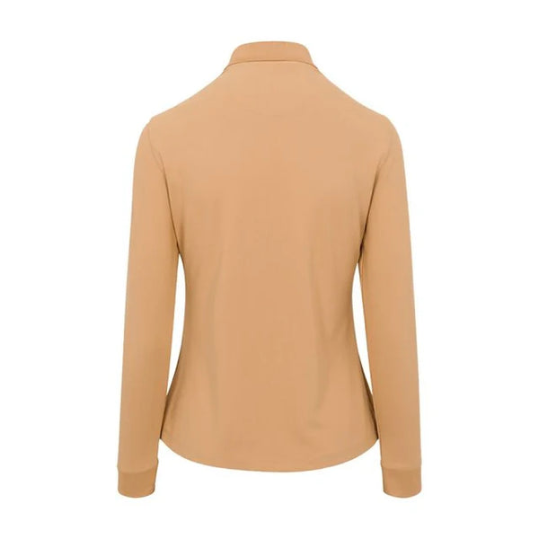 Women's Long Sleeve Classic Pique Polo T-Shirt - Iced Coffee