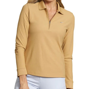 Women's Long Sleeve Classic Pique Polo T-Shirt - Iced Coffee