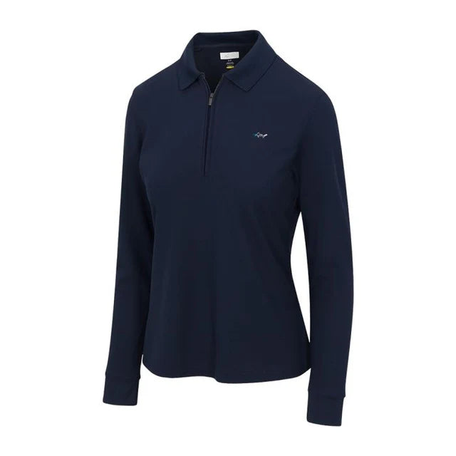 Women's Long Sleeve Classic Pique Polo T-Shirt - Navy