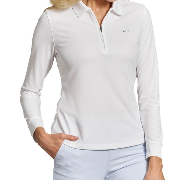 Women's Long Sleeve Classic Pique Polo T-Shirt - White