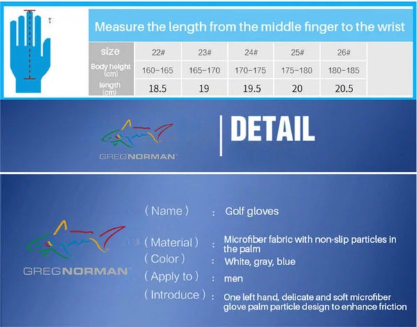 Greg Norman Men’s Compression-Fit Golf Gloves - Pack of 2(left Hand)