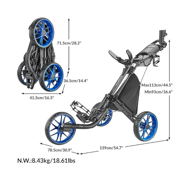 Greg Norman 3-Wheel Golf Push Cart/Trolley – Lightweight Aluminum Frame, 1-Second Fold, Foot Brake, Adjustable Handle & Storage