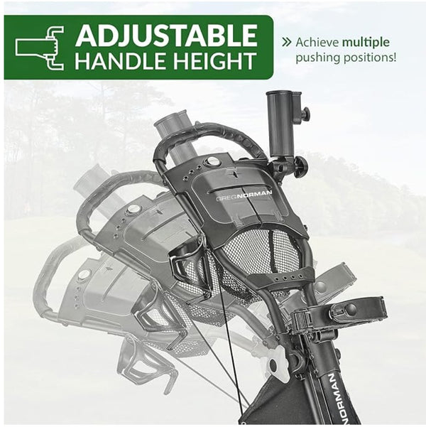 Greg Norman 3-Wheel Golf Push Cart/Trolley – Lightweight Aluminum Frame, 1-Second Fold, Foot Brake, Adjustable Handle & Storage