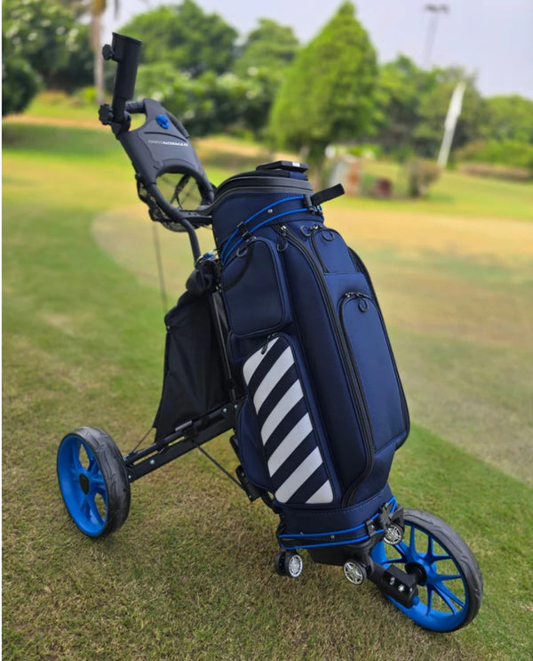 Greg Norman 3-Wheel Golf Push Cart/Trolley – Lightweight Aluminum Frame, 1-Second Fold, Foot Brake, Adjustable Handle & Storage