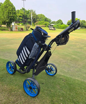 Greg Norman 3-Wheel Golf Push Cart/Trolley – Lightweight Aluminum Frame, 1-Second Fold, Foot Brake, Adjustable Handle & Storage